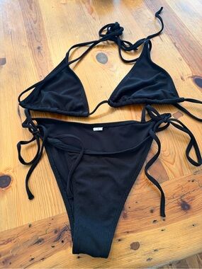 Classic Black Ribbed String Bikini Set